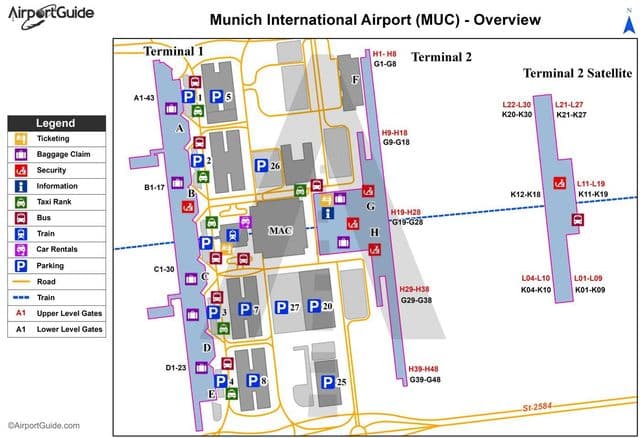 Terminal kaart van de luchthaven van München