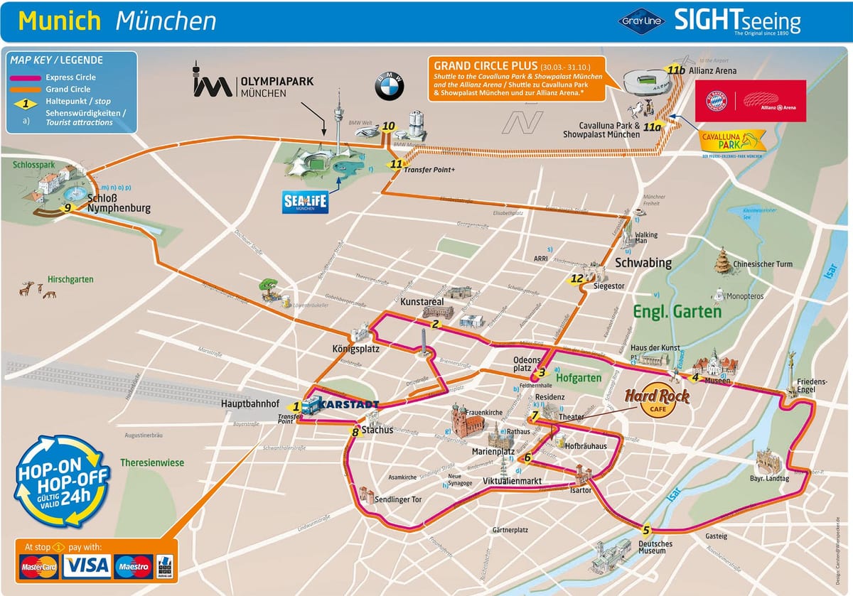 München Hop On Hop Off bus tours kaart
