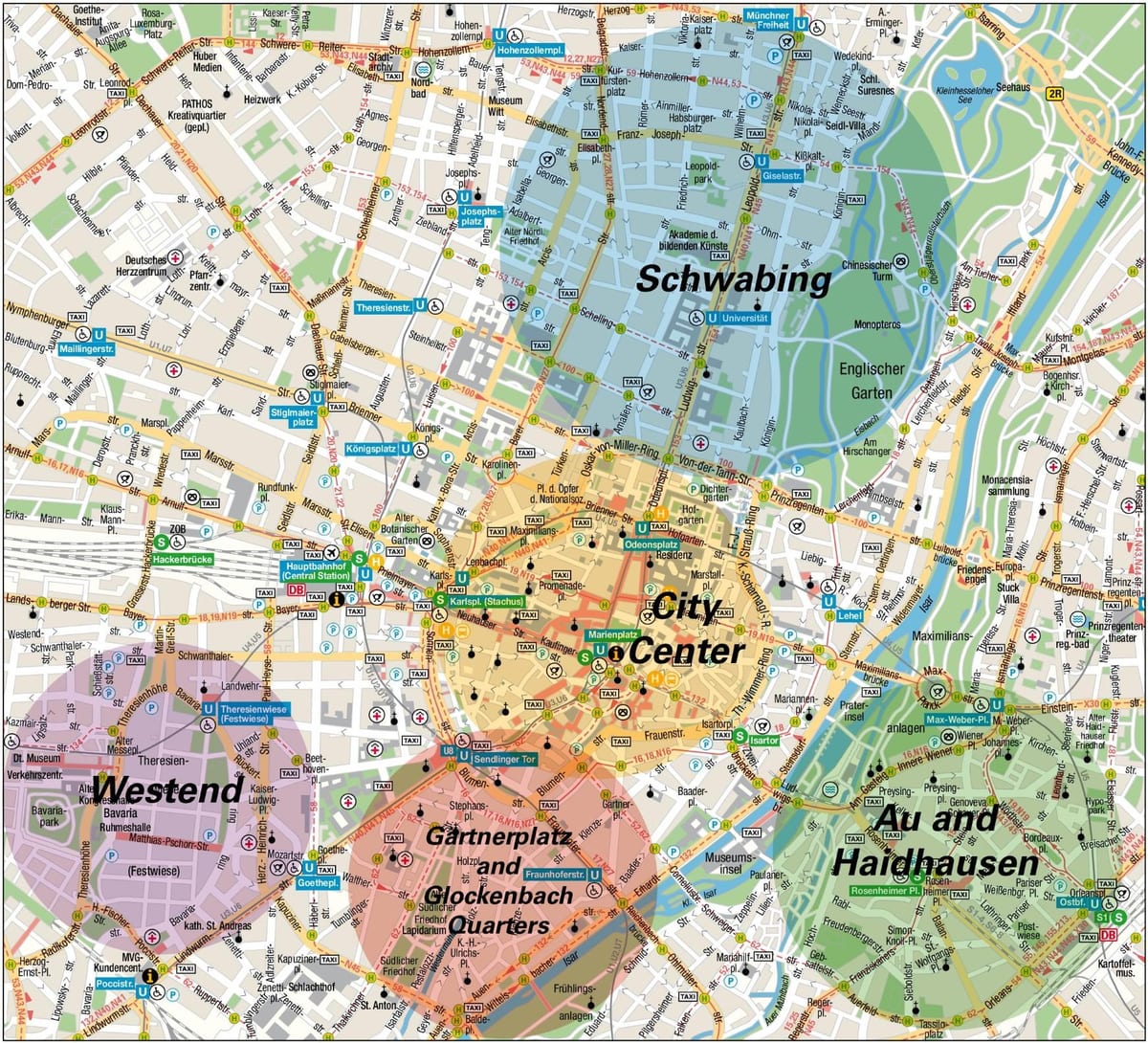 Kaart van de wijken in München