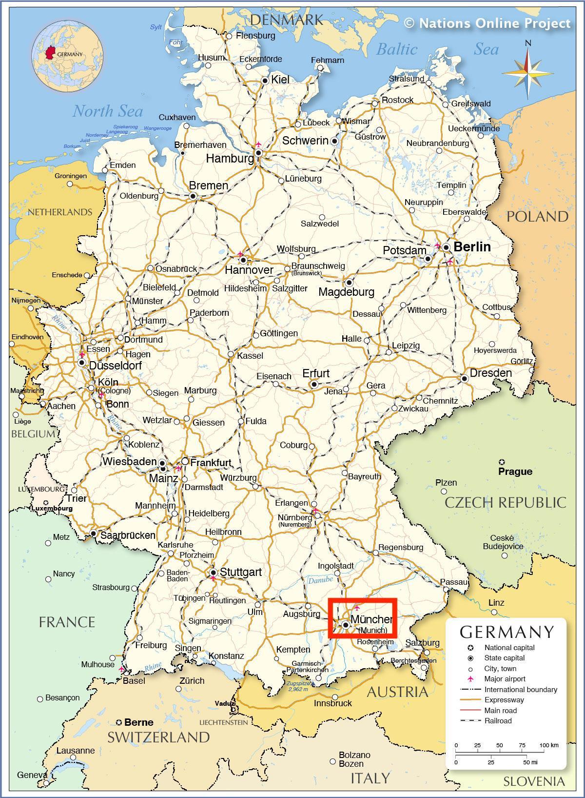München op de kaart van Beieren - Duitsland