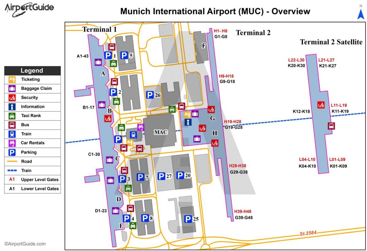 Terminal kaart van de luchthaven van München