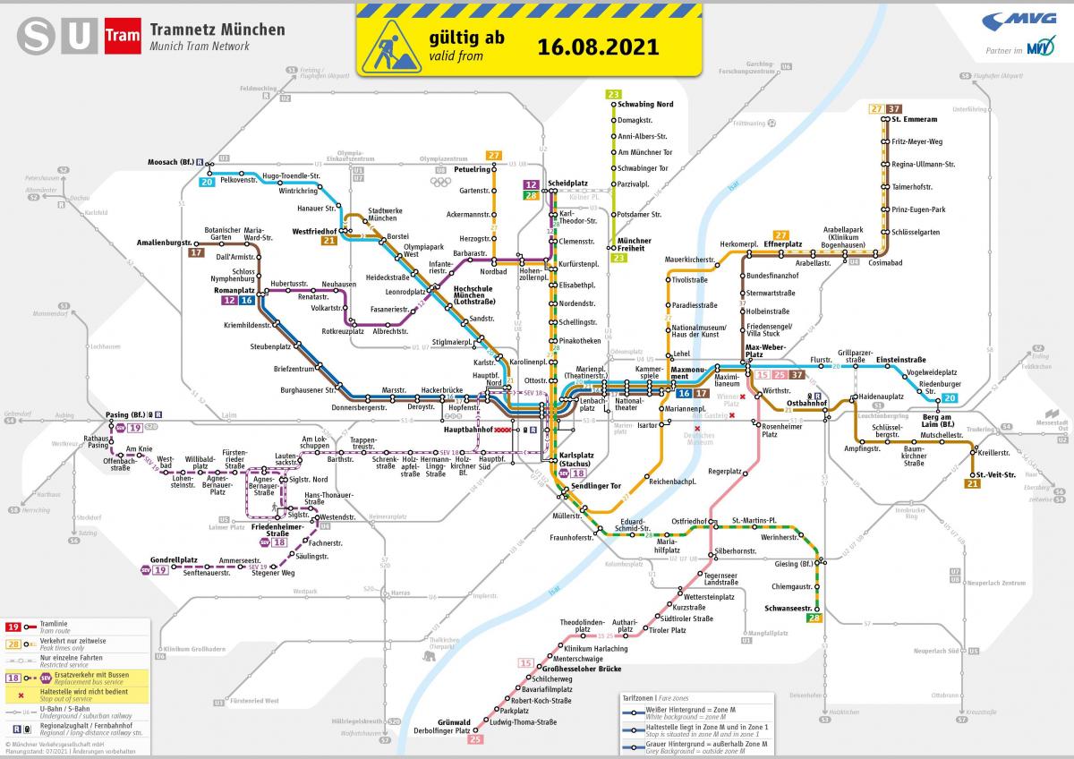 München tram stations kaart